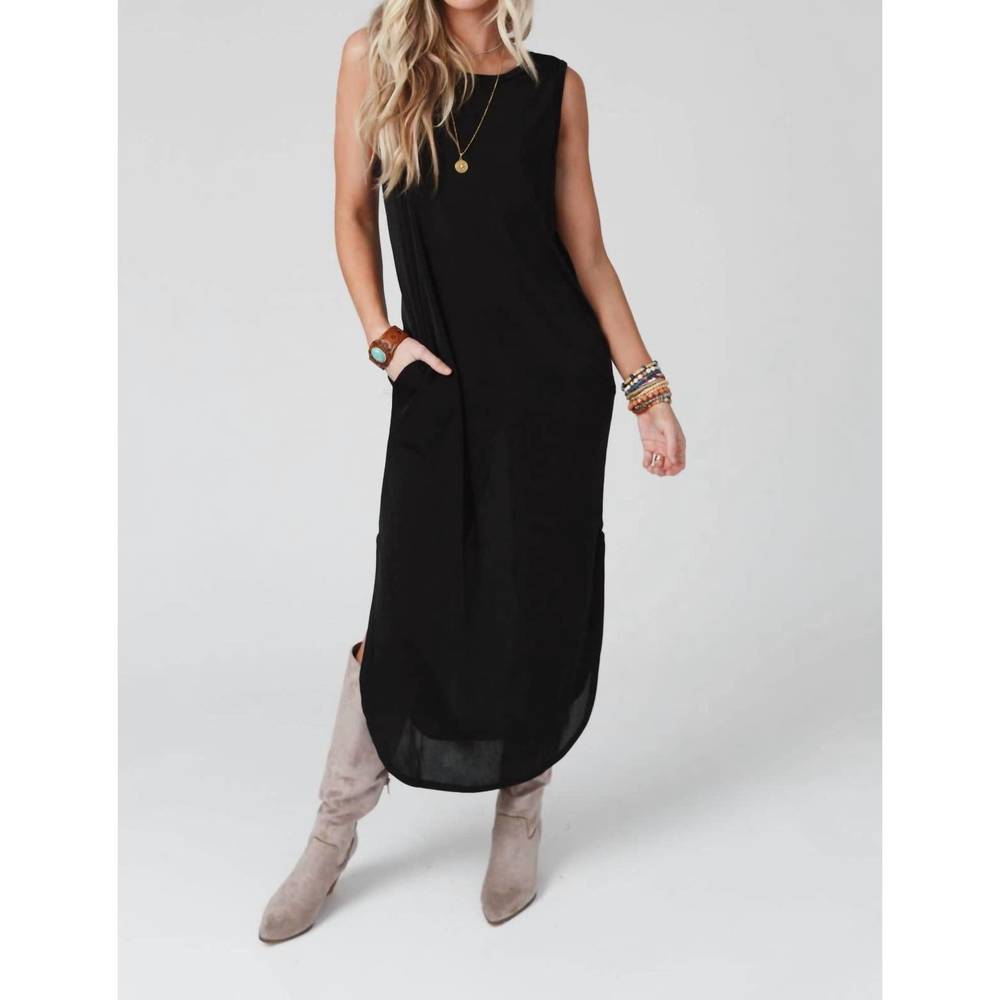 NEW THREE BIRD NEST cassie sleeveless pocket slinky maxi dress in black